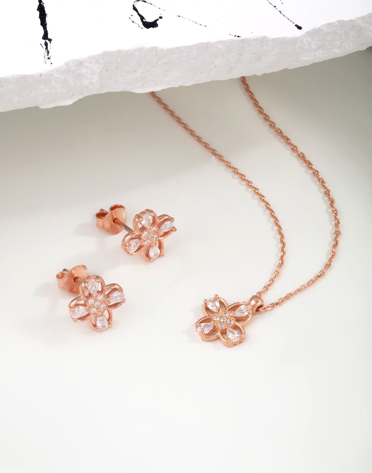 Dört Yapraklı Yonca Gümüş Takı Seti Rose Kaplama