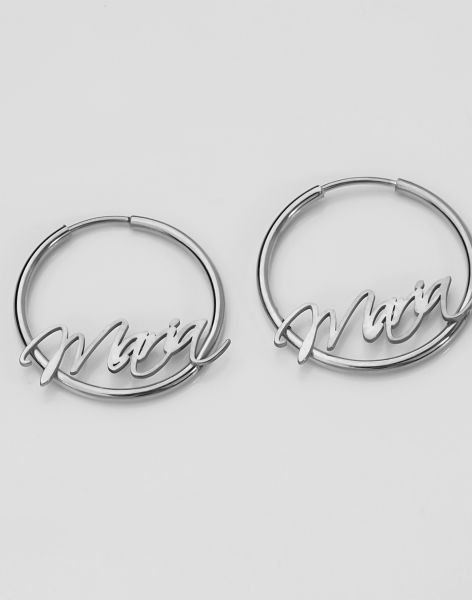 Kişiselleştirilebilir İsimli Halka Küpe Rodyum Kaplama