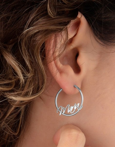 Kişiselleştirilebilir İsimli Halka Küpe Rodyum Kaplama