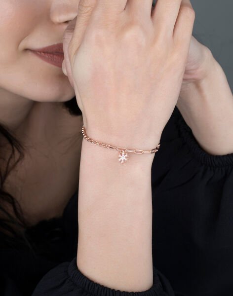 Kar Tanesi Sallantılı Gümüş Bileklik Rose Kaplama