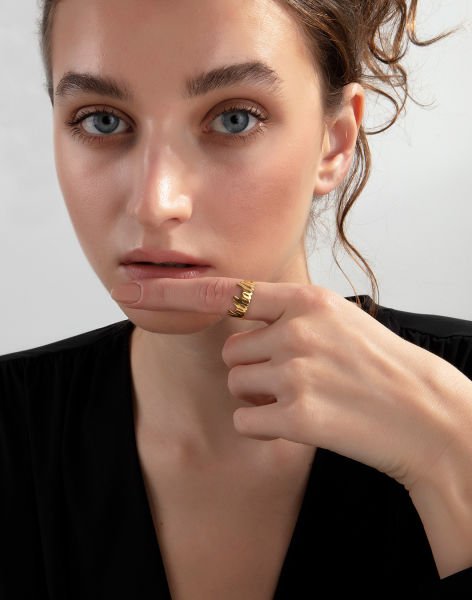 Kişiye Özel Zarif Gümüş Yüzük 14 Ayar Altın Kaplama - 16