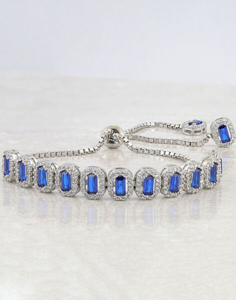 925 Ayar Safir Rengi Baget Taşlı Gümüş Asansörlü Bileklik