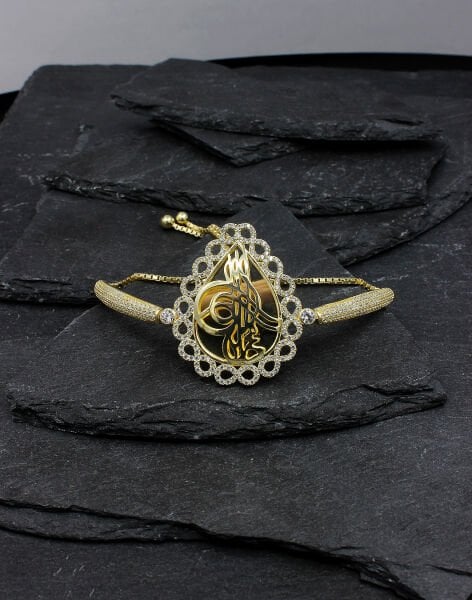 925 Ayar Sonsuzluk Çerçeveli Damla Tuğra Gümüş Bileklik