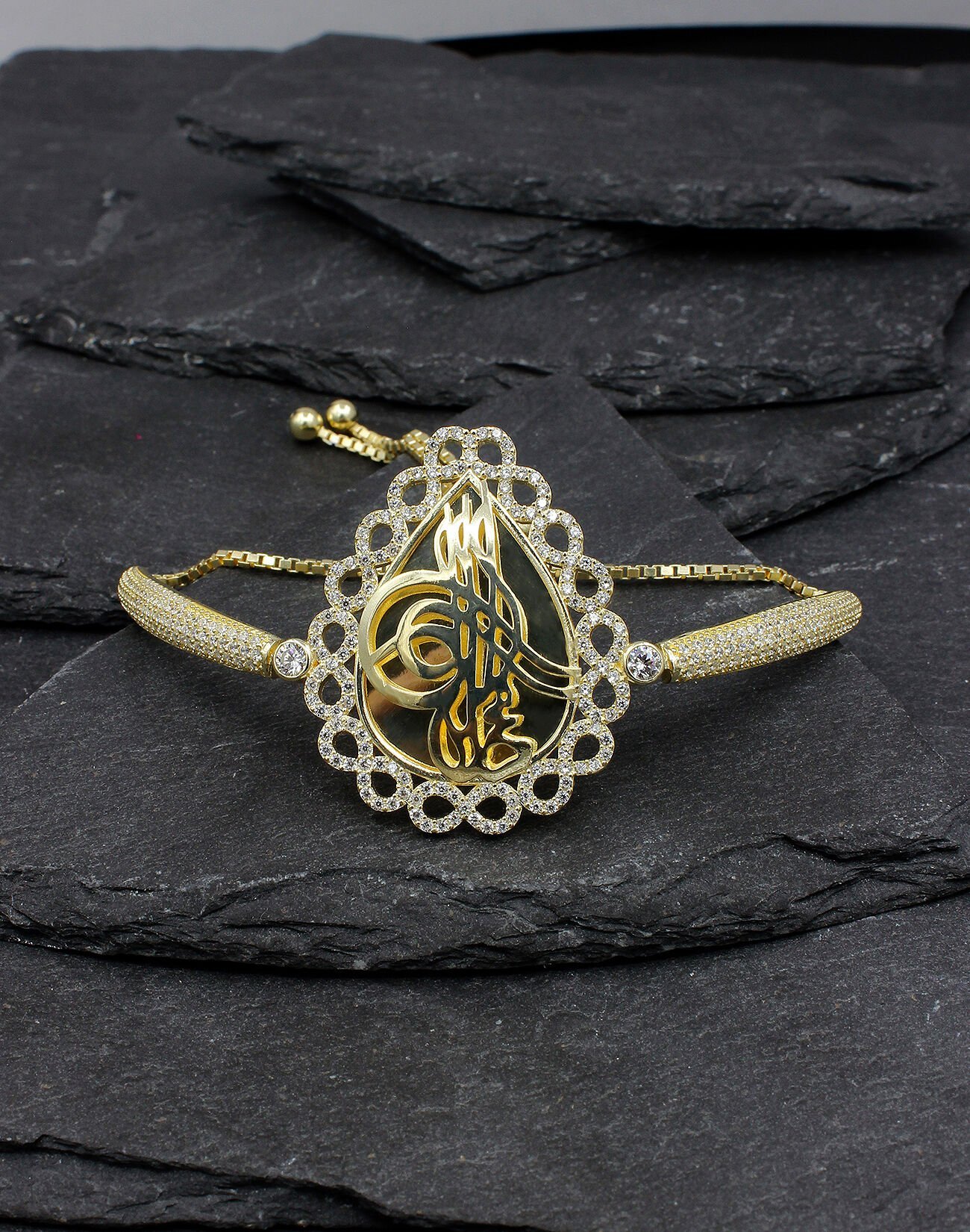 925 Ayar Sonsuzluk Çerçeveli Damla Tuğra Gümüş Bileklik