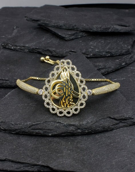 925 Ayar Sonsuzluk Çerçeveli Damla Tuğra Gümüş Bileklik