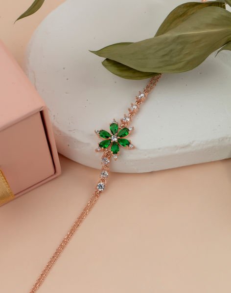 925 Ayar Gümüş Nergis Çiçeği Bileklik YEŞİL