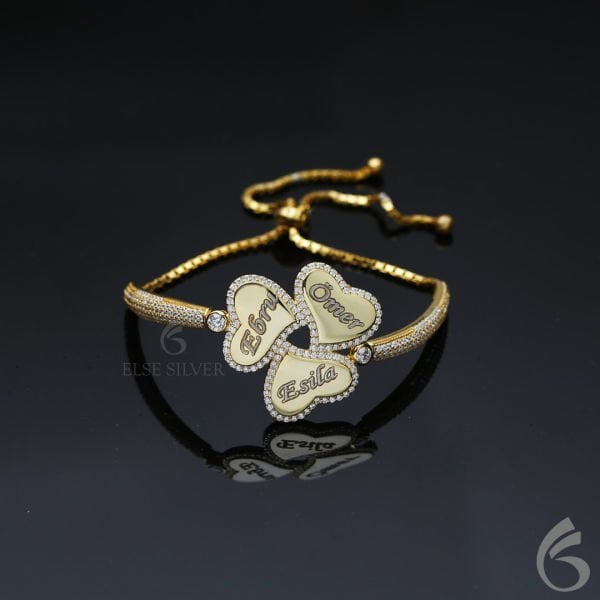 Üç Yapraklı Kişiye Özel Gümüş Yonca Bileklik