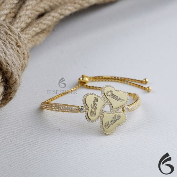 Üç Yapraklı Kişiye Özel Gümüş Yonca Bileklik