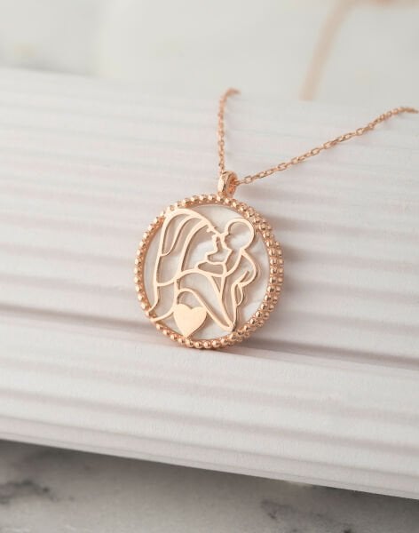 925 Ayar Gümüş Beyaz Sedef Taşlı Bir Kalpte İki Can Kolyesi