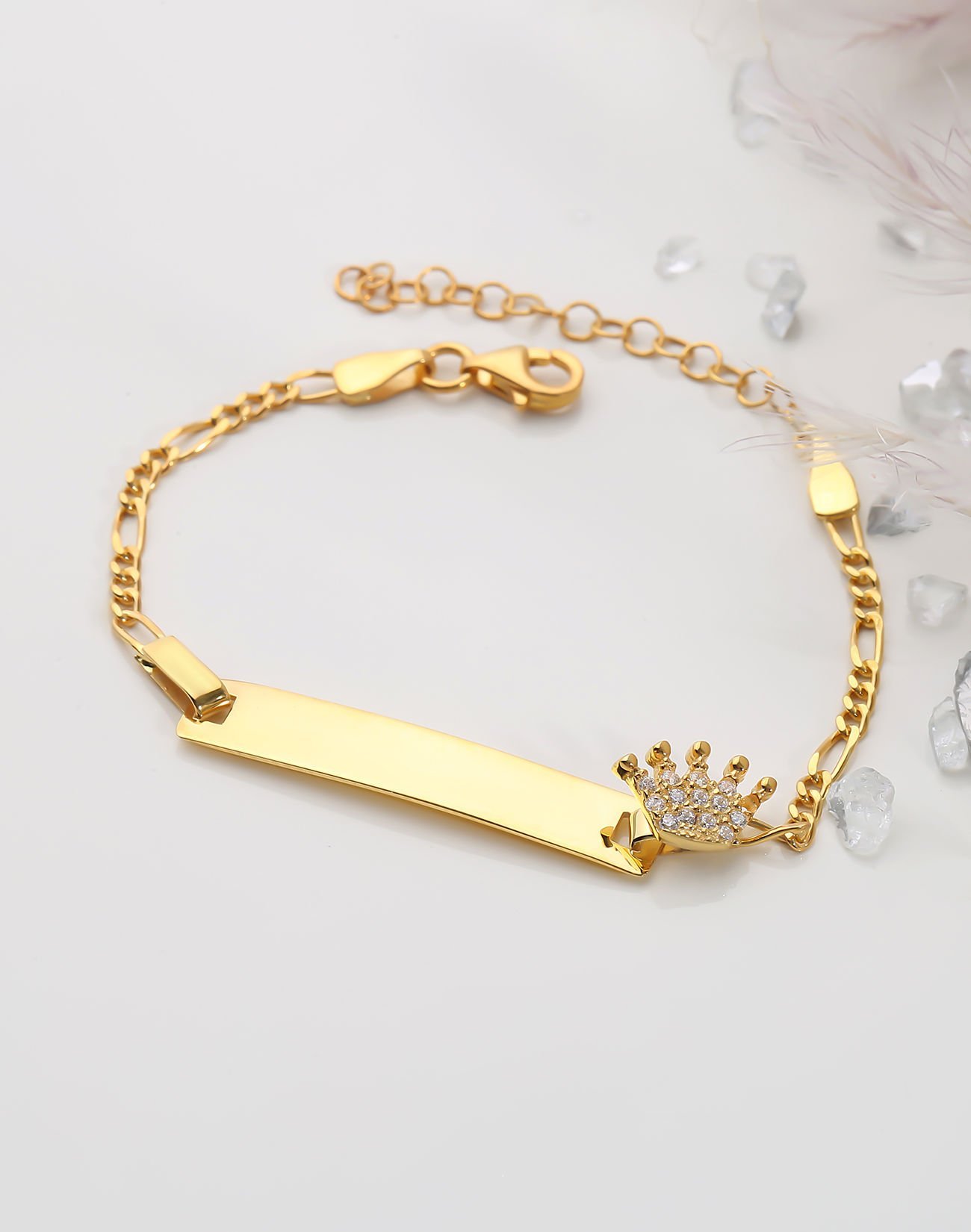 İsimli Taç Figürlü Gümüş Çocuk Bilekliği