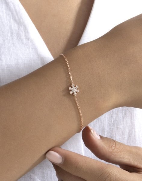 Zirkon Taşlı Gümüş Kar Tanesi Bileklik