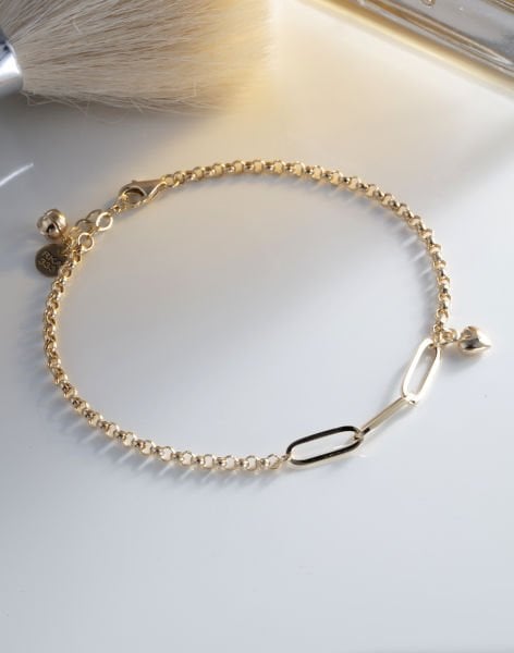 Işıklı Kutuda 8 Ayar Altın Doc Zincir Kalpli Bileklik