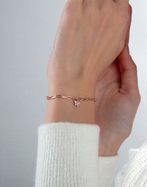 Kelebek Sallantılı Gümüş Bileklik Rose Kaplama