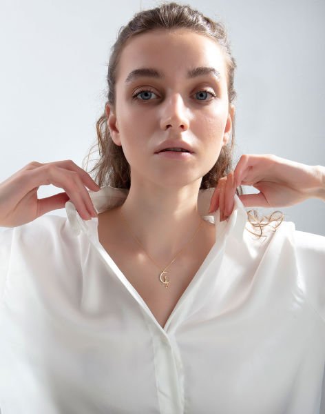 925 Ayar Moon Cat Gümüş Kolye 14 Ayar Altın Kaplama