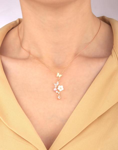 925 Ayar Gümüş Kelebek Bahçesi Kolye Küpe Set