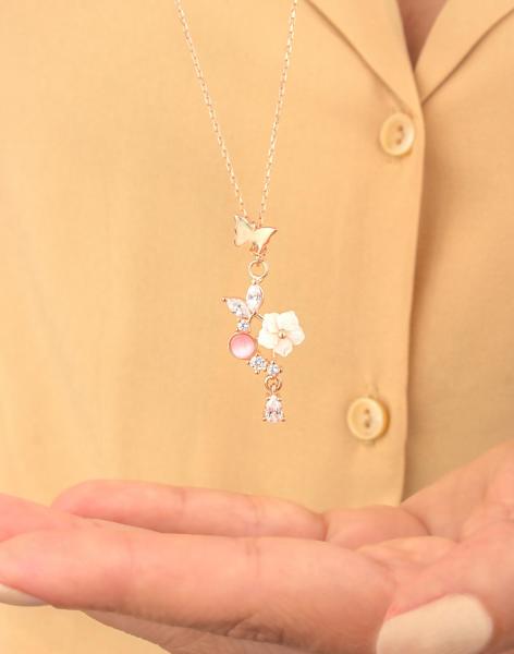 925 Ayar Gümüş Kelebek Bahçesi Kolye Küpe Set