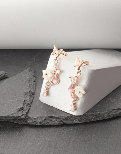 925 Ayar Gümüş Kelebek Bahçesi Kolye Küpe Set