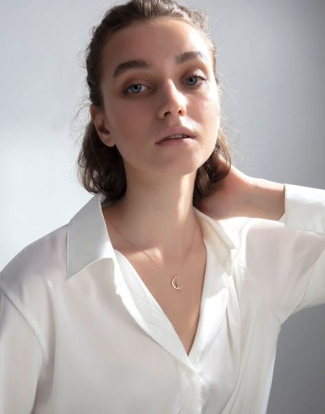 925 Ayar Moon Cat Gümüş Kolye Rose Kaplama