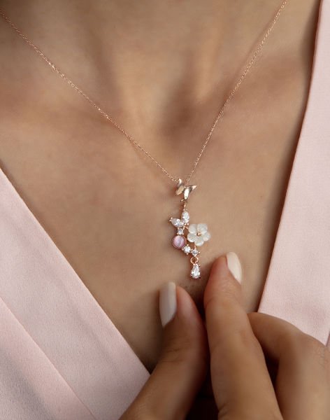 925 Ayar Gümüş Kelebek Bahçesi Kolye Küpe Set