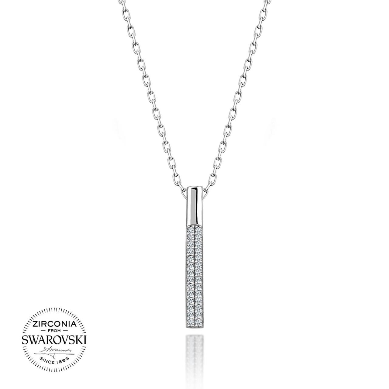 Swarovski Taşlı Gümüş Pırlanta Modeli Çubuk Kolye