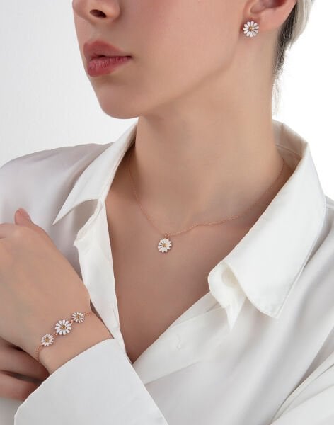 925 Ayar Gümüş Mineli Papatya 3'lü Takı Seti