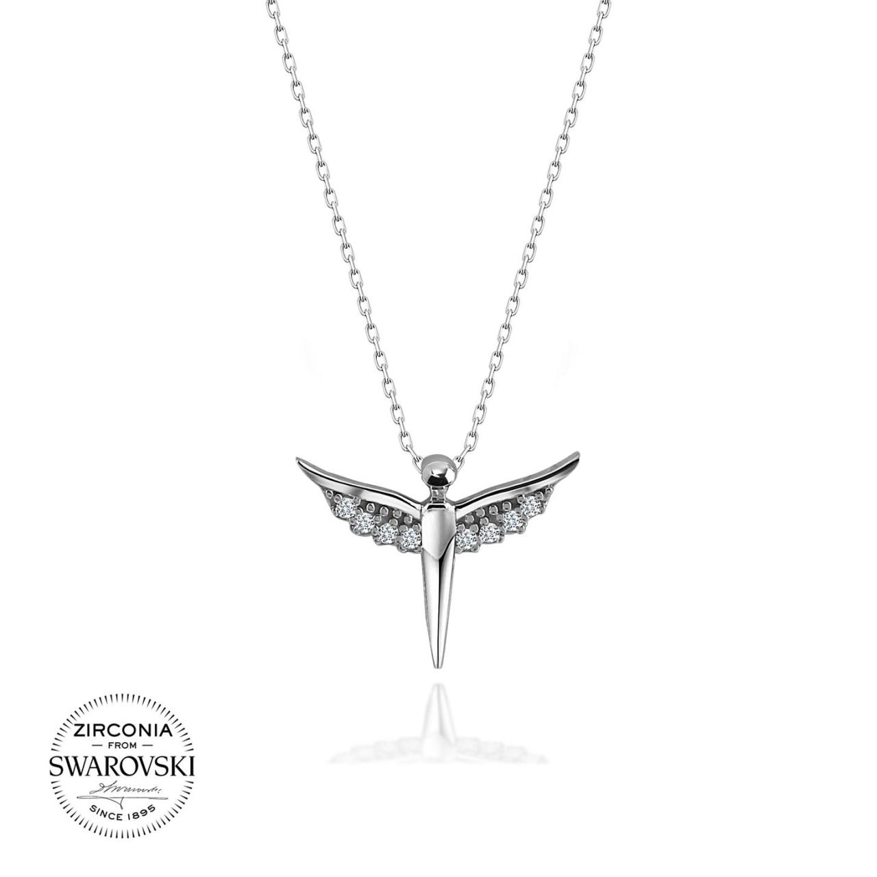 Swarovski Taşlı Gümüş Melek Kolye