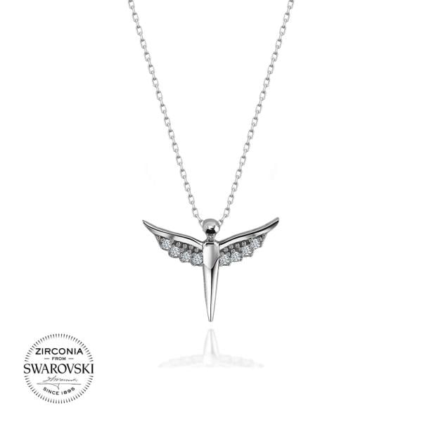 Swarovski Taşlı Gümüş Melek Kolye