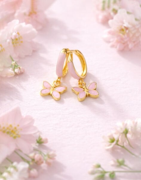 925 Ayar Gümüş Mineli Rüya Kelebeği Çocuk Küpesi