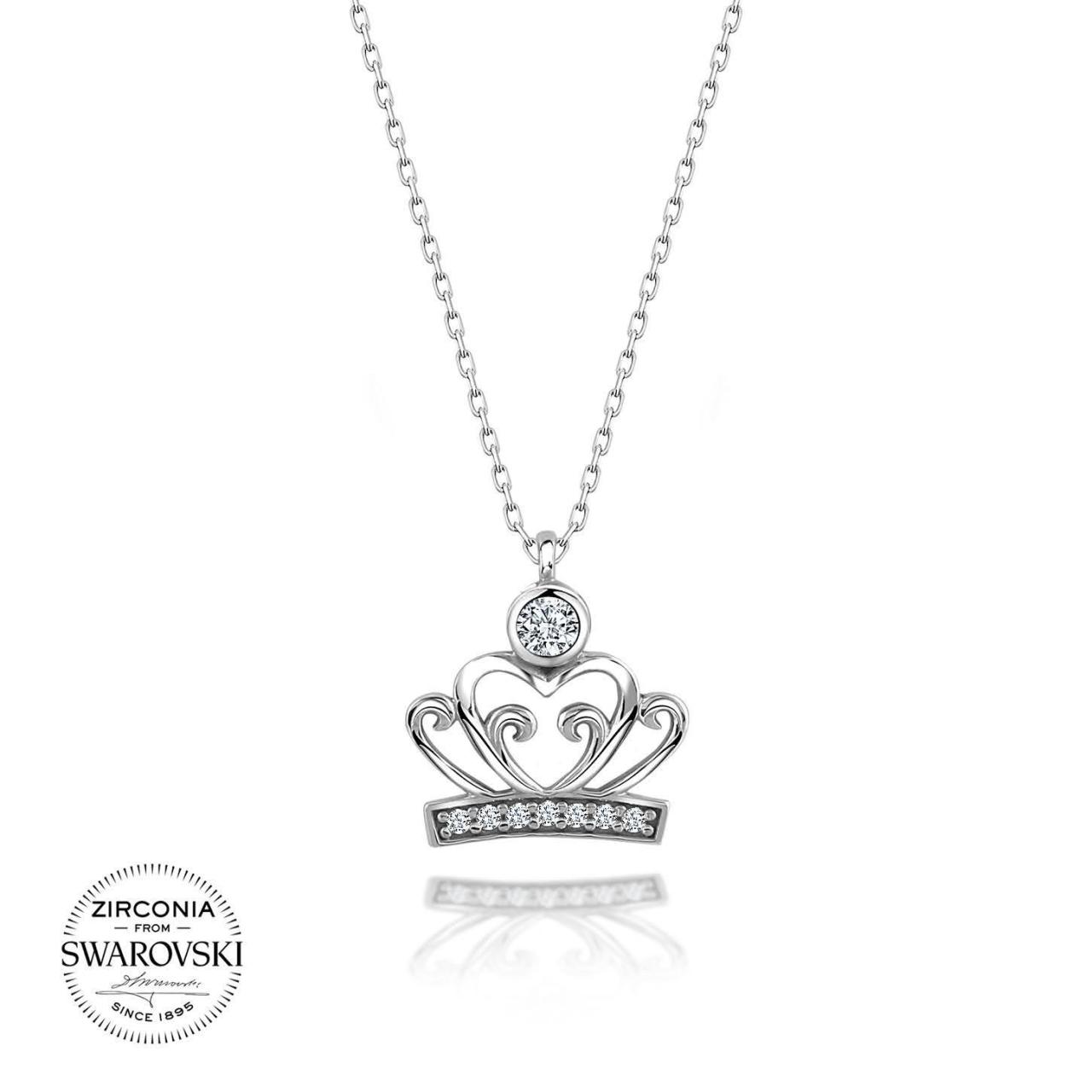 Swarovski Taşlı Gümüş Taç Kolye