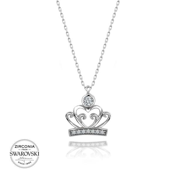 Swarovski Taşlı Gümüş Taç Kolye