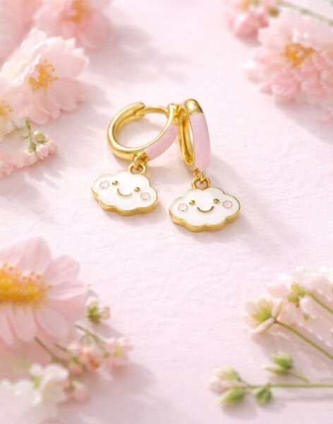 925 Ayar Gümüş Mineli Mutlu Bulut Çocuk Küpesi