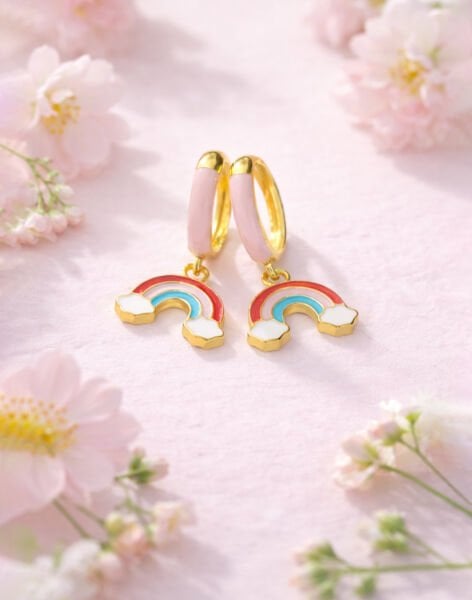 925 Ayar Gümüş Mineli Gökkuşağı Rüyası Çocuk Küpesi