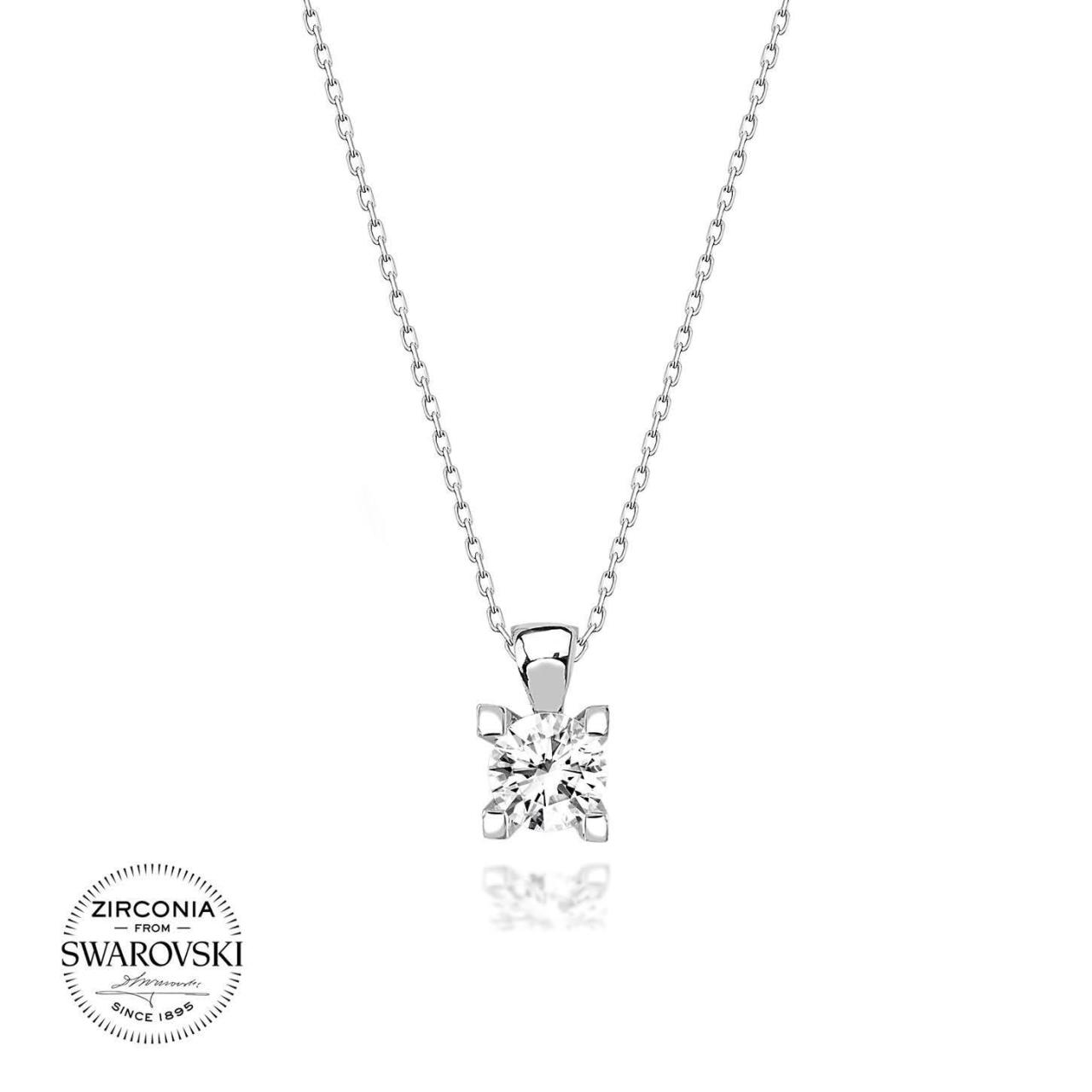 Swarovski Taşlı Kare Tırnaklı Gümüş Kolye
