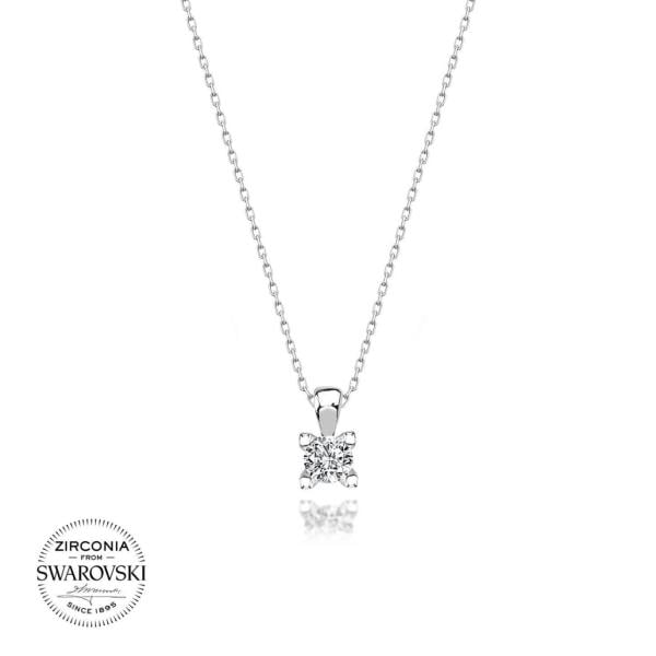 Swarovski Tek Taşlı Gümüş Kolye