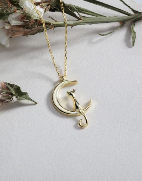 925 Ayar Moon Cat Gümüş Kolye