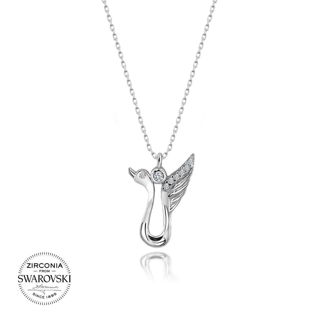 Swarovski Taşlı Kuğu Gümüş Kolye