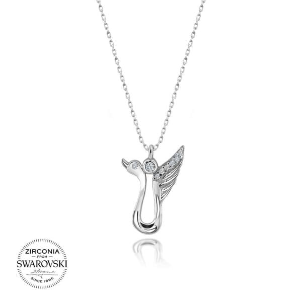 Swarovski Taşlı Kuğu Gümüş Kolye