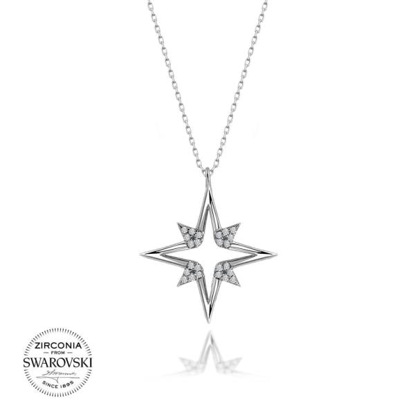 Swarovski Taşlı Kutup Yıldızı Gümüş Kolye