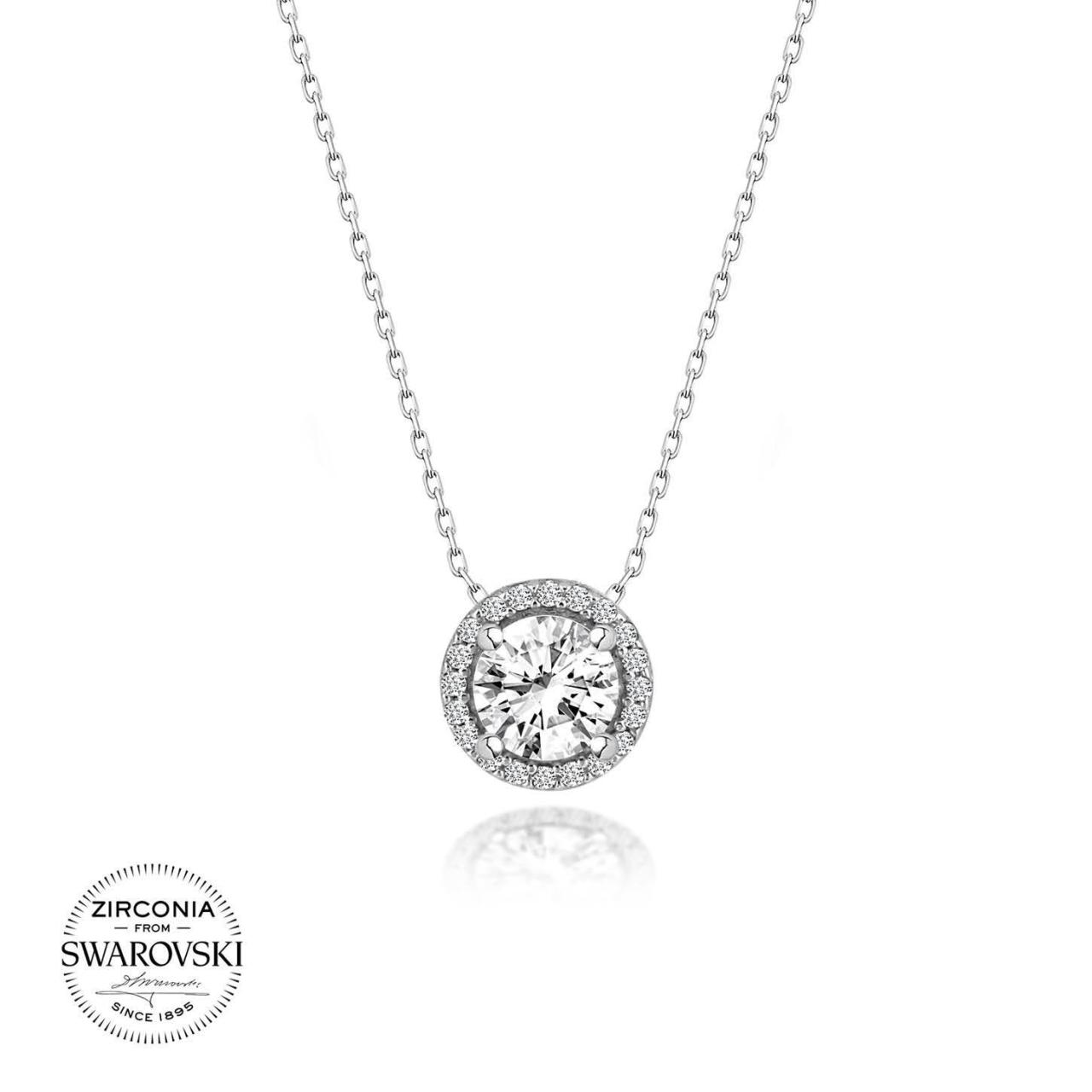 Swarovski Taşlı Pırlanta Modeli Gümüş Kolye
