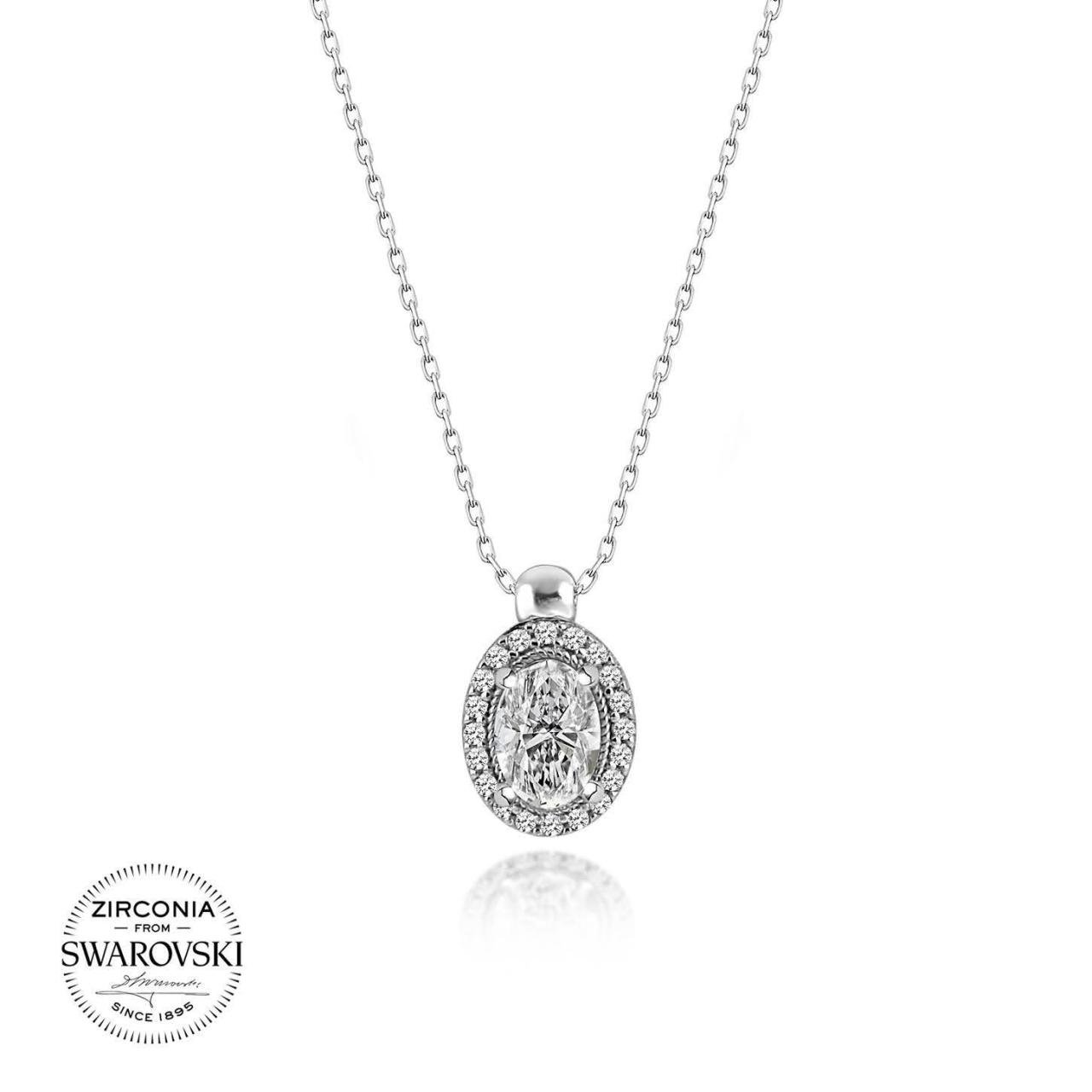 Swarovski Taşlı Oval Gümüş Kolye