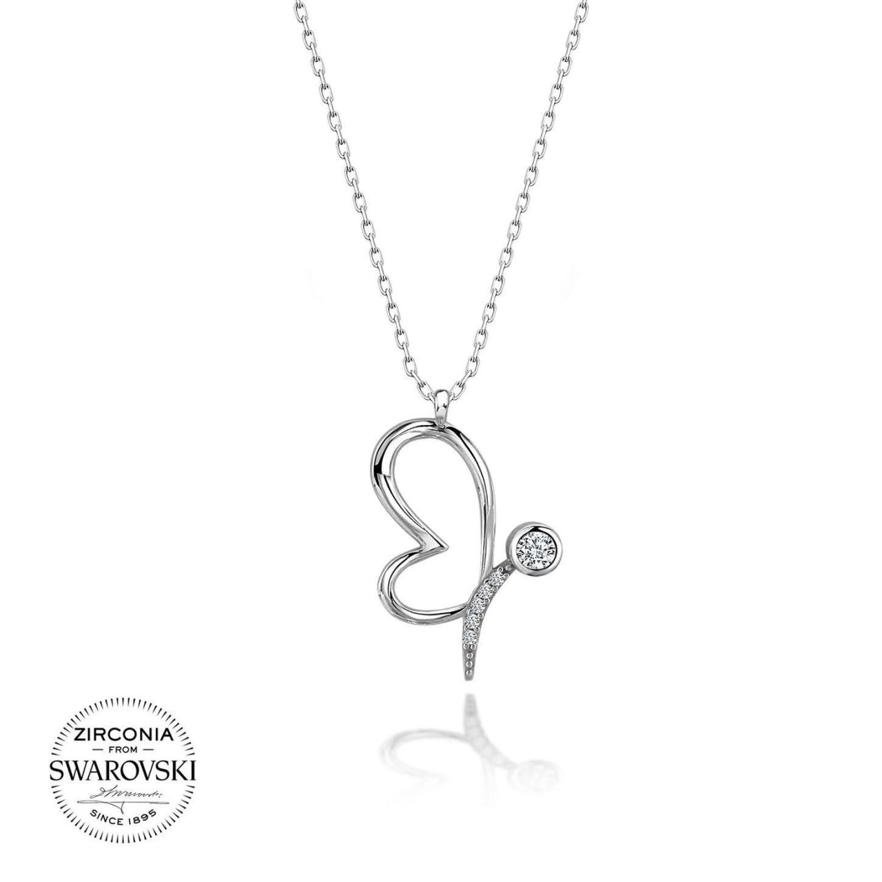 Swarovski Taşlı Kelebek Gümüş Kolye