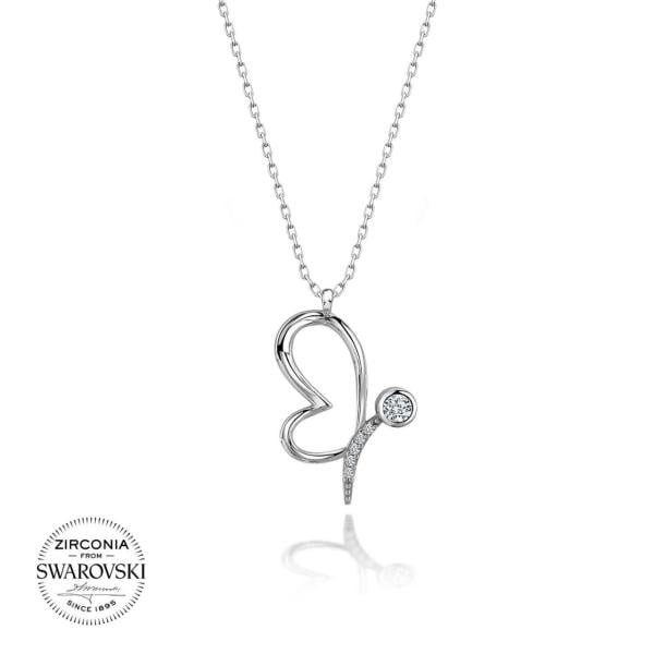 Swarovski Taşlı Kelebek Gümüş Kolye