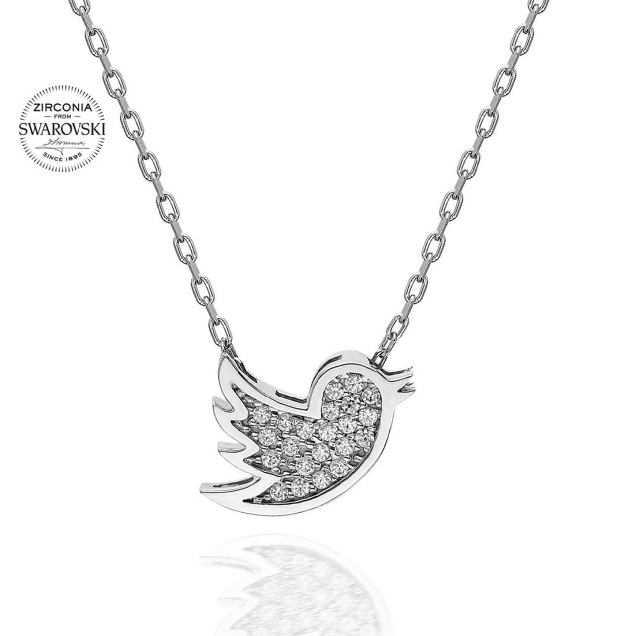 Swarovski Taşlı Kuş Gümüş Kolye