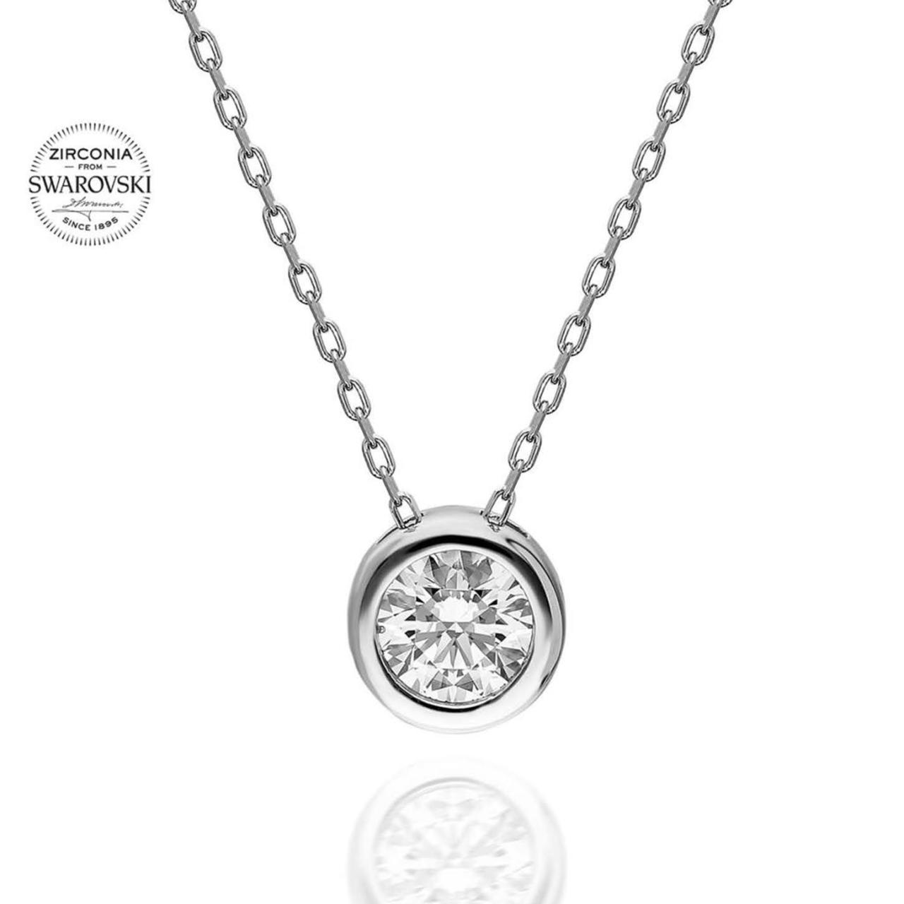 Swarovski Taşlı Tektaş Gümüş Kolye