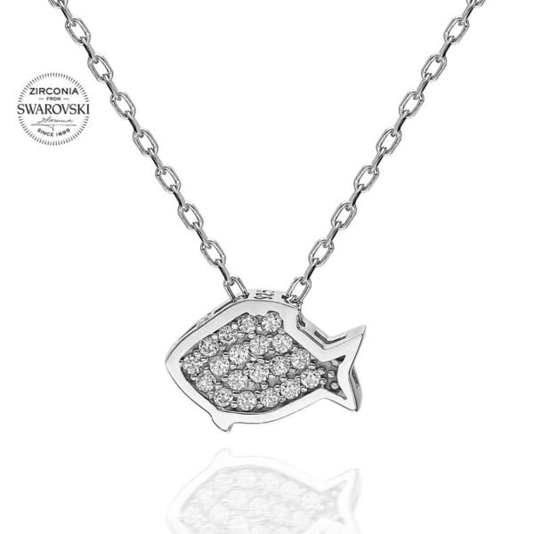 Swarovski Taşlı Balık Gümüş Kolye
