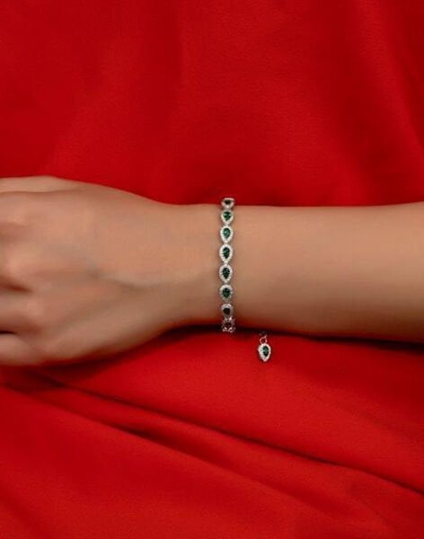 Damla Yeşil Taşlı Gümüş Suyolu Bileklik