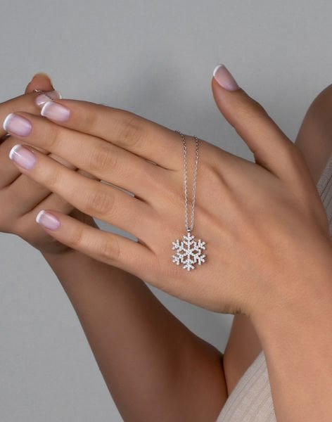 Gümüş Kar Tanesi Kolye Rodyum Kaplama