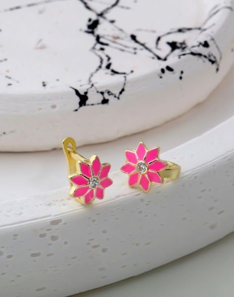 Pembe Mineli Mutluluk Çiçeği Gümüş Çocuk Küpesi