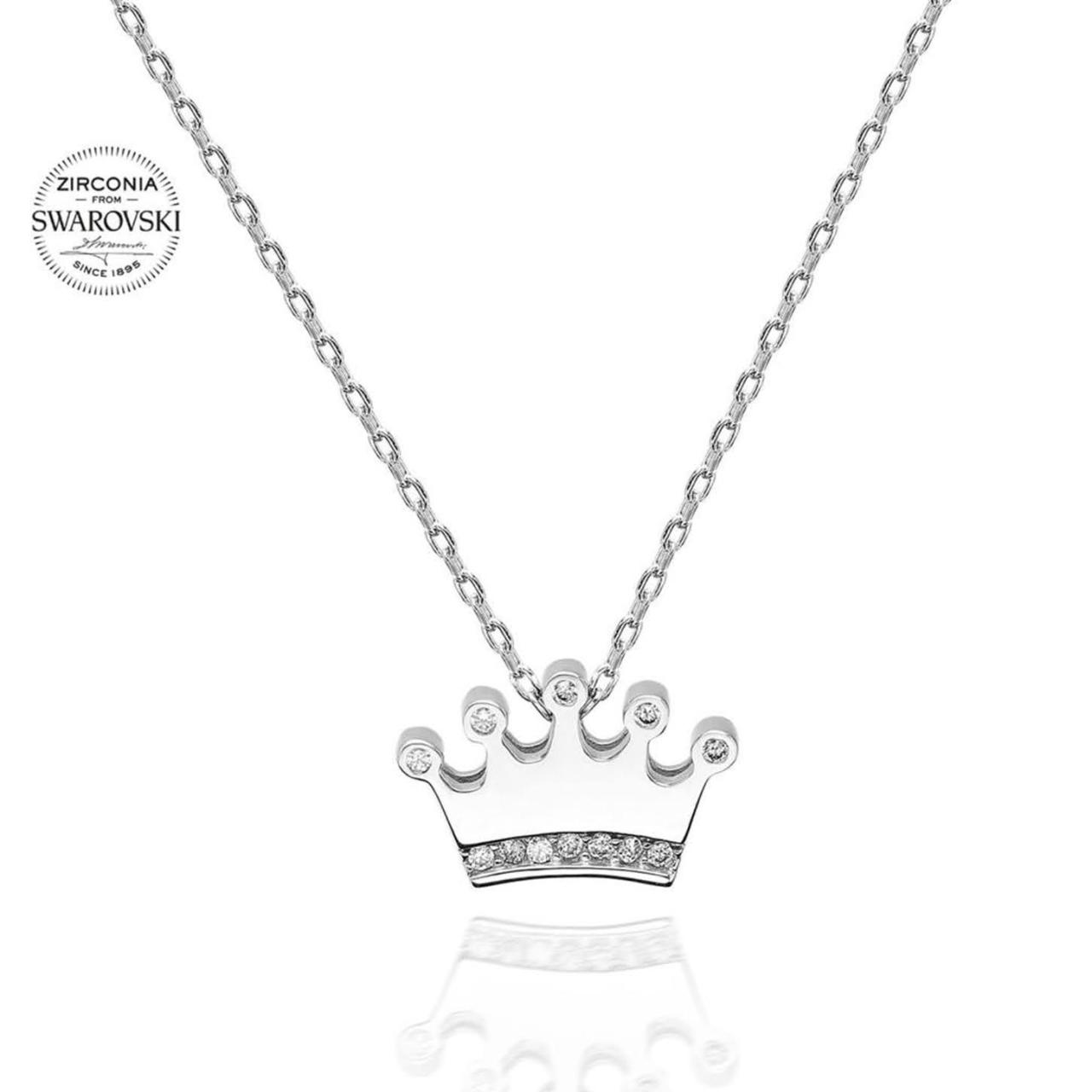 Swarovski Taşlı Prenses Tacı Gümüş Kolye