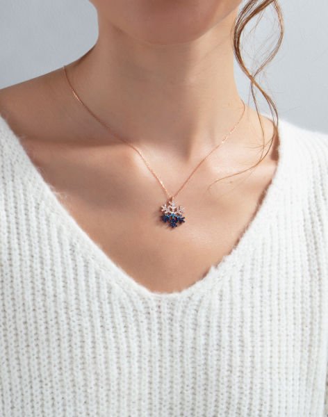 Gümüş Kar Tanesi Kolye Rose Kaplama